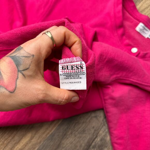 Vintage 80s Guess By Marciano Cardigan Sweater Women's Medium Pink Preppy 4439 - Picture 6 of 16